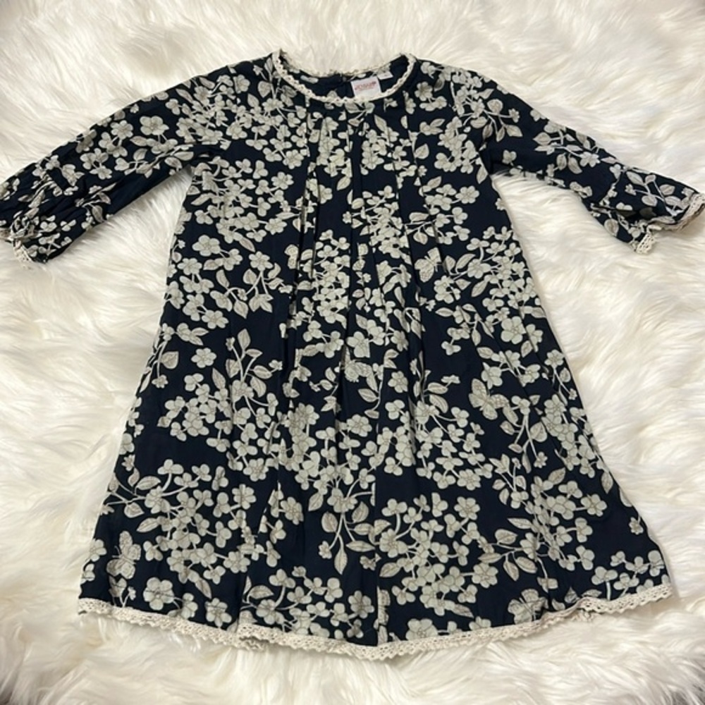 Navy Cherry Blossom Inspired Box Pleat Lace Detail Dress size 2T